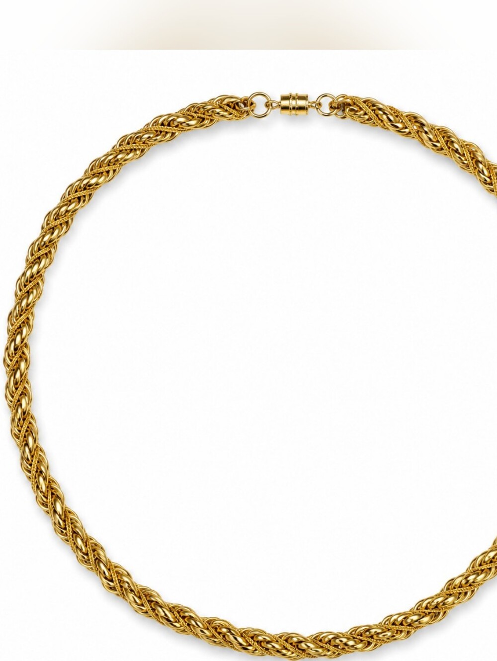Vintage Gold Tone Braided Rope Chain Necklace 22" Barbell Clasp Statement Collar